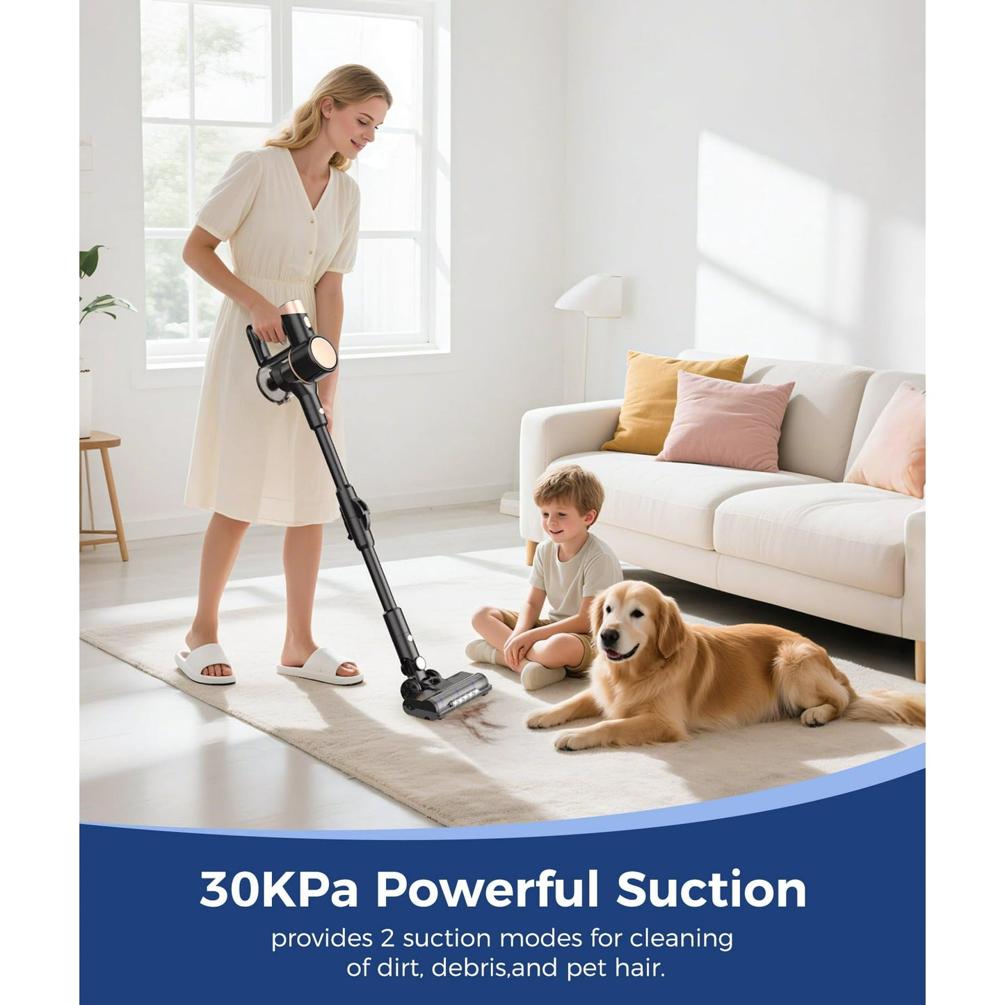 KISSAIR Cordless Vacuum Cleaners rechargeable 50min 2200mah Lightweight Led Display Screen Stick Vacuum Cleaners for Home Carpet Hardwood Floor Pet Hair, Grey