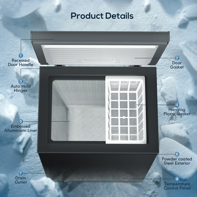 KISSAIR 3.4 Cubic Feet Chest Freezer with Free Standing Top Open Door Compact Freezer with Adjustable Temperature , Black