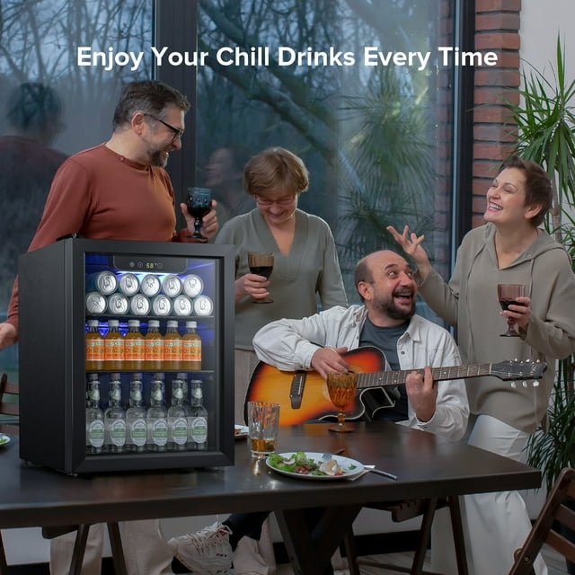 KISSAIR 1.7 Cu.ft Beverage Refrigerator Cooler - 34 Bottle & 54 Can Mini Fridge, Wine Cooler, Mini Drink Cooler Dispenser with Transparent Glass Door for Soda, Beer, Wine, Suitable for Home/Bar/Office