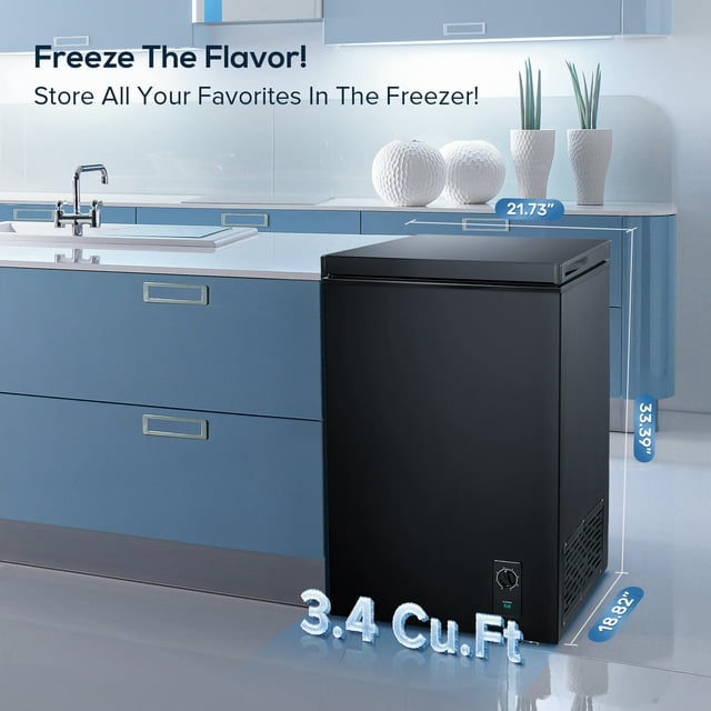 KISSAIR 3.4 Cubic Feet Chest Freezer with Free Standing Top Open Door Compact Freezer with Adjustable Temperature , Black