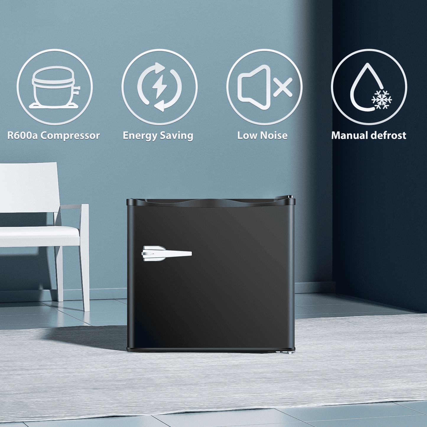 KISSAIR Upright Compact Freezer 1.2 Cu.ft, Freestanding Mini Freezer with Removable Shelf, Single Door, Adjustable Temperature Control-Black