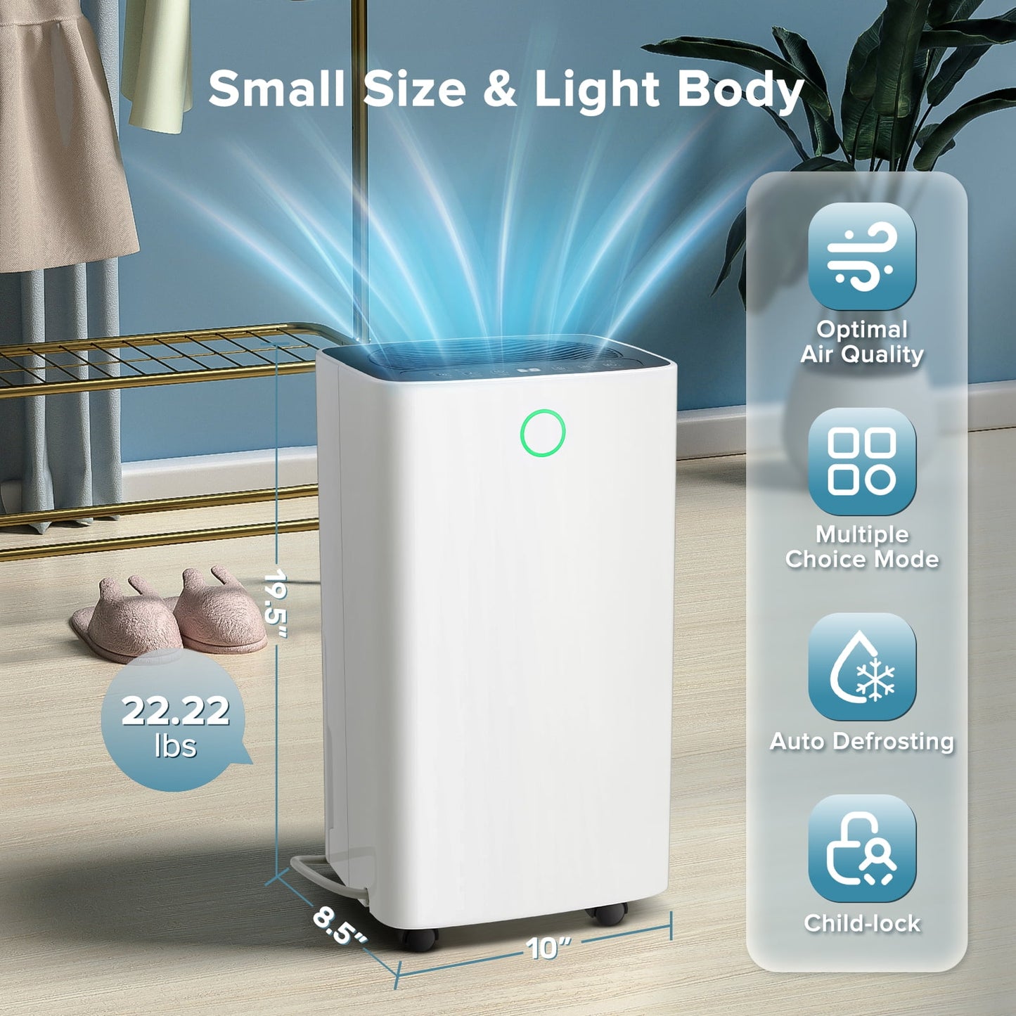 KISSAIR 9 Pints Dehumidifier, 1000 Sq. Ft Coverage Area with 24H Timer, Timer Continuous & Dry Mode, Portable Dehumidifier for Basement/Bathroom/Laundry Room
