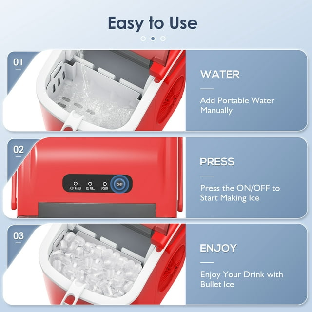KISSAIR Portable Ice Maker Countertop, with Handle, 26Lbs/24H, 9Pcs/6Mins, One-Click Operation Ice Makers with Ice Scoop and Basket, Self-Cleaning, for Kitchen/Office/Bar/Party