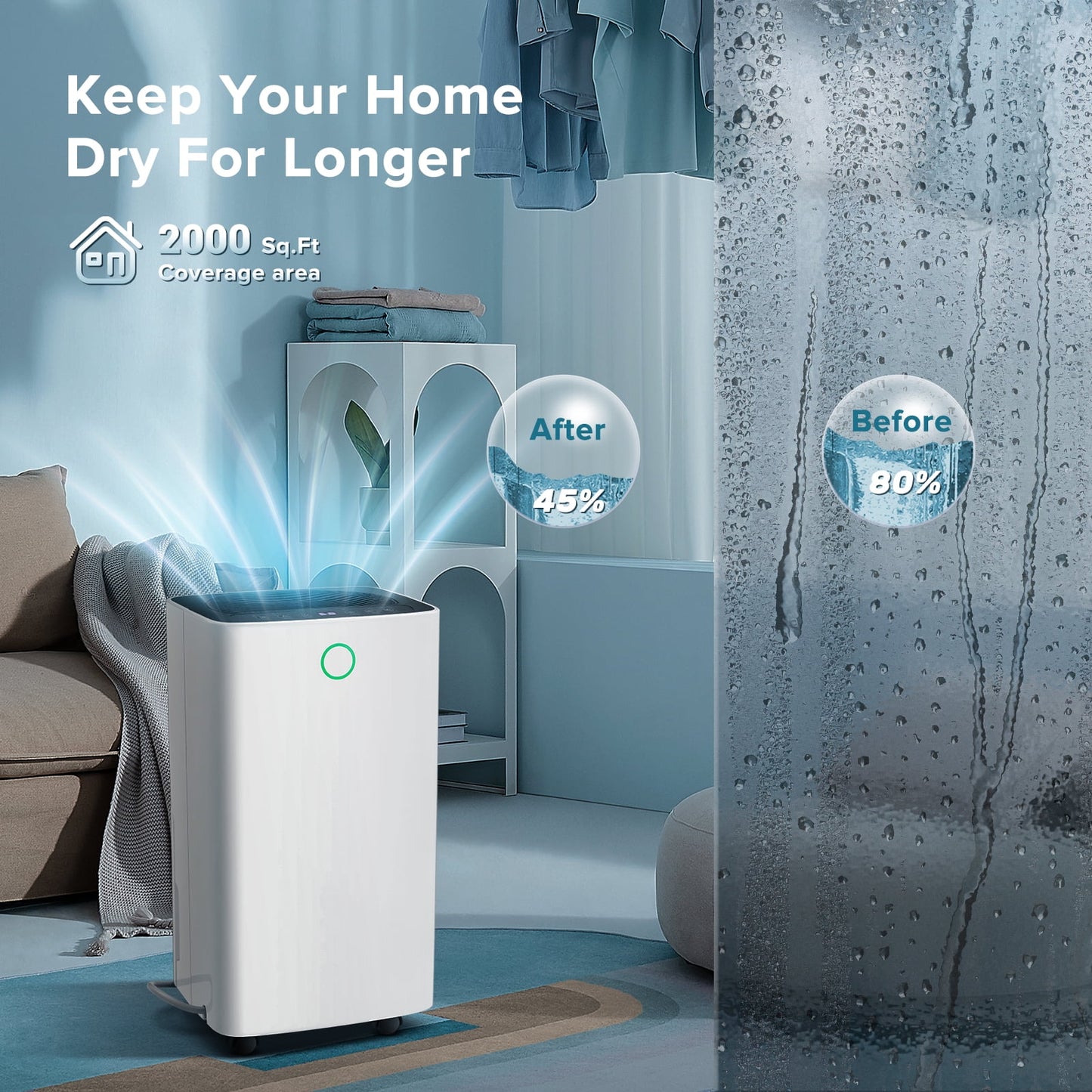 KISSAIR 9 Pints Dehumidifier, 1000 Sq. Ft Coverage Area with 24H Timer, Timer Continuous & Dry Mode, Portable Dehumidifier for Basement/Bathroom/Laundry Room
