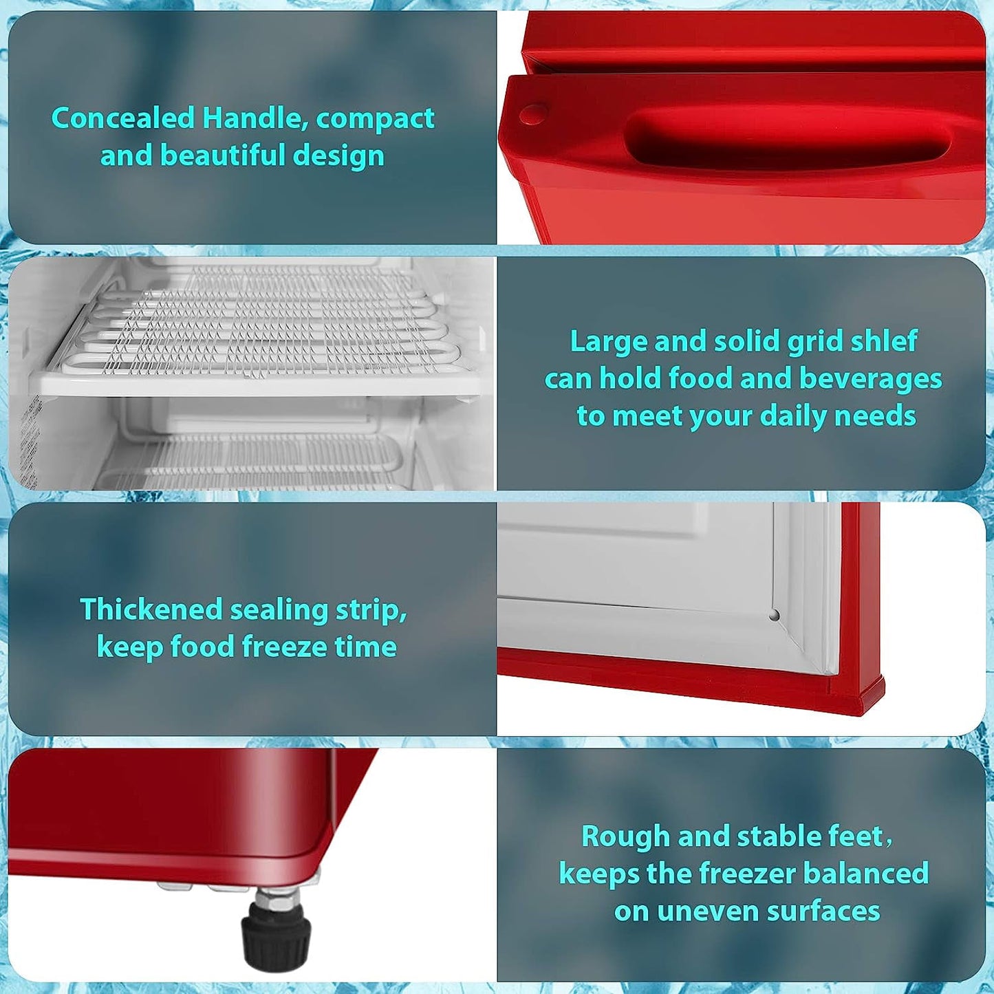 KISSAIR Upright Compact Freezer 2.3 Cu.ft, Freestanding Mini Freezer with Removable Shelf, Single Door, Adjustable Temperature Control, for Home, Office, Apartment (Red)