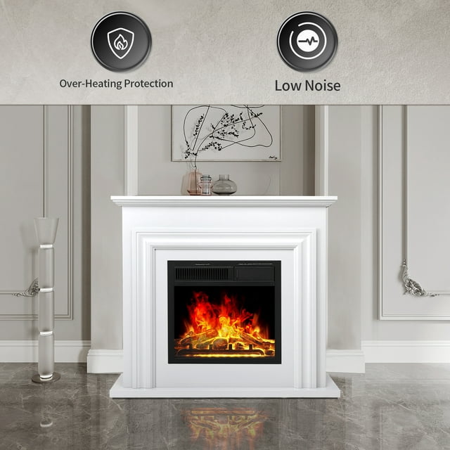 KISSAIR 36" Freestanding Electric Fireplace with Wood, Remote Control, For Rooms up to 400 Sq.Ft. Adjustable LED Flame & 2 Heating Settings, -White