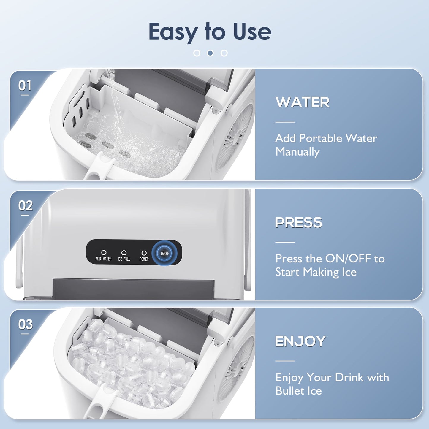 KISSAIR Portable Ice Maker Countertop, with Handle, 26Lbs/24H, 9Pcs/6Mins, One-Click Operation Ice Makers with Ice Scoop and Basket, Self-Cleaning, for Kitchen/Office/Bar/Party