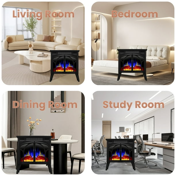 KISSAIR Electric Fireplace Heater 25’’ with 3D Realistic Flame Effect, Freestanding Fireplace with Remote Control, 500W/1500W,- Black