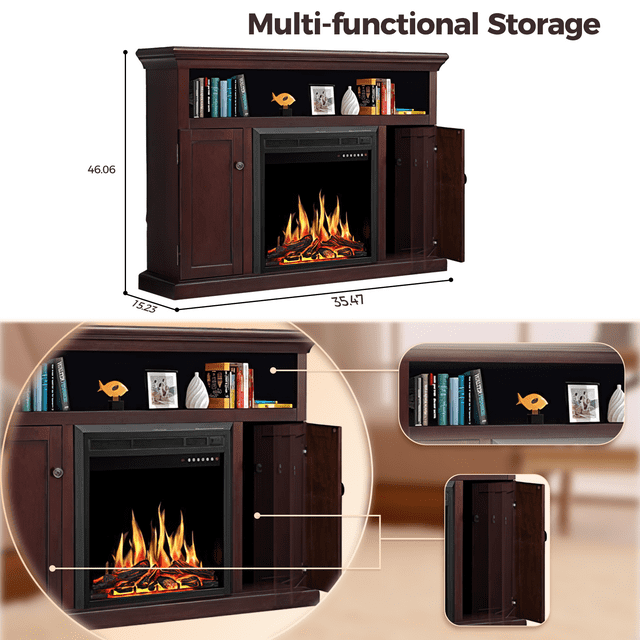 KISSAIR Wooden Frame Fireplace, TV Stand Wood Mantel with LED Flames, Fireplace Console Cabinet, Remote Control&Touch Screen,750W-1500W-Brown