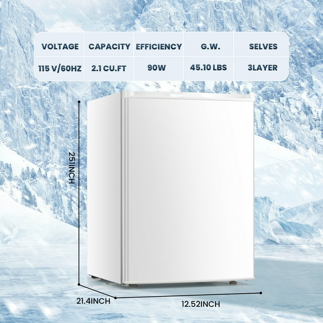KISSAIR Mini Freezer Countertop, Energy Saving 2.1 Cu.Ft Compact Upright Freezer, with Reversible Door Small Freezer (White)