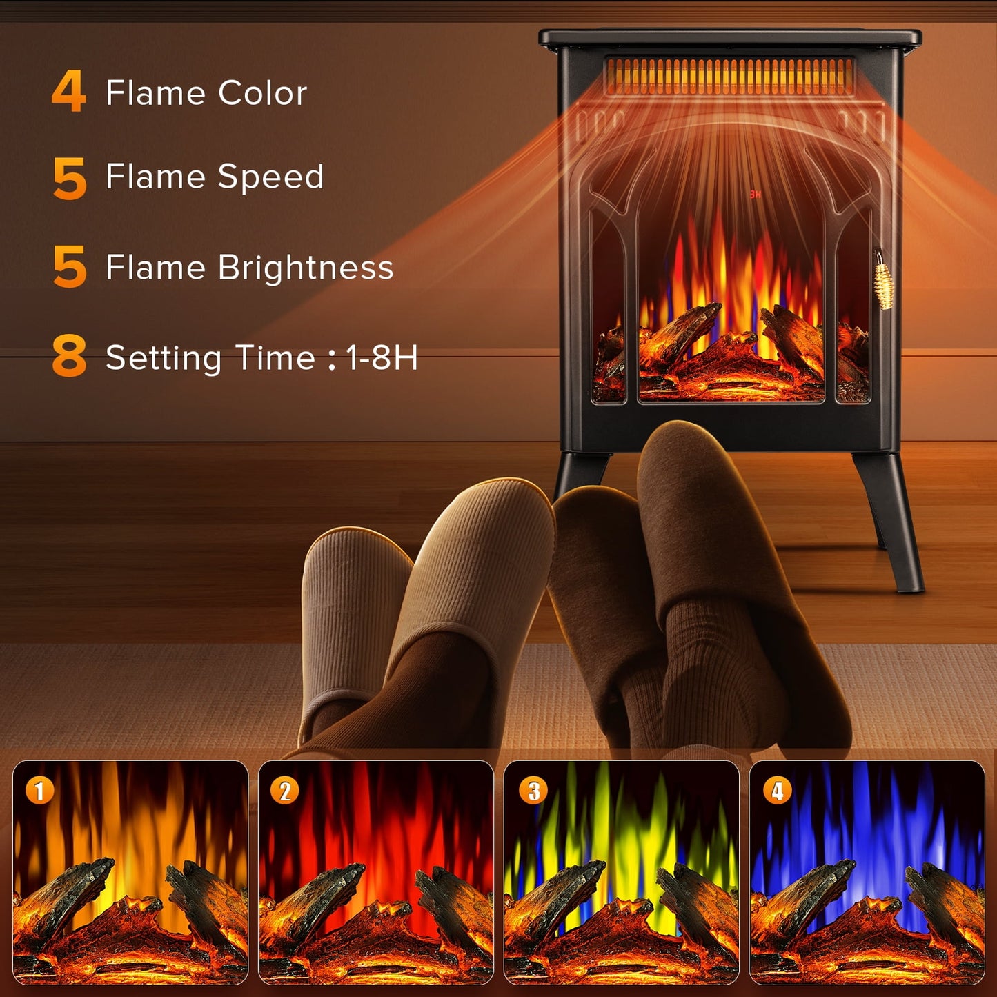 KISSAIR All-metal Electric Fireplace Heater 16", Frame Freestanding Stove, 3D Flame, Remote Control, 500W/1500W, Black