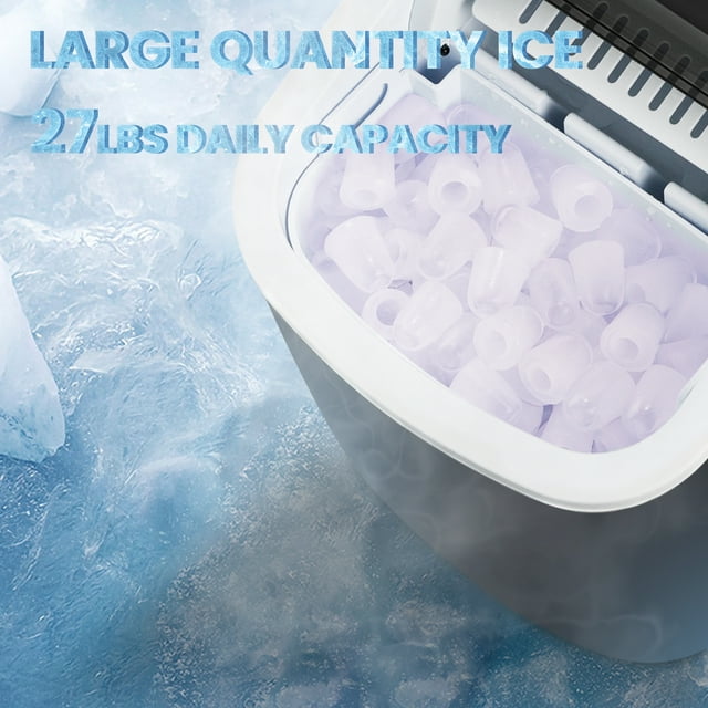 KISSAIR Portable Ice Maker Countertop, 9Pcs/8Mins, 26lbs/24H, Self-Cleaning Ice Machine with Handle for Kitchen/Office/Bar/Party, Black