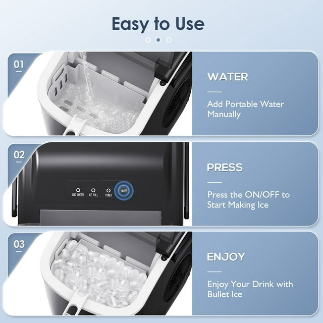 KISSAIR Portable Ice Maker Countertop, with Handle, 26Lbs/24H, 9Pcs/6Mins, One-Click Operation Ice Makers with Ice Scoop and Basket, Self-Cleaning, for Kitchen/Office/Bar/Party