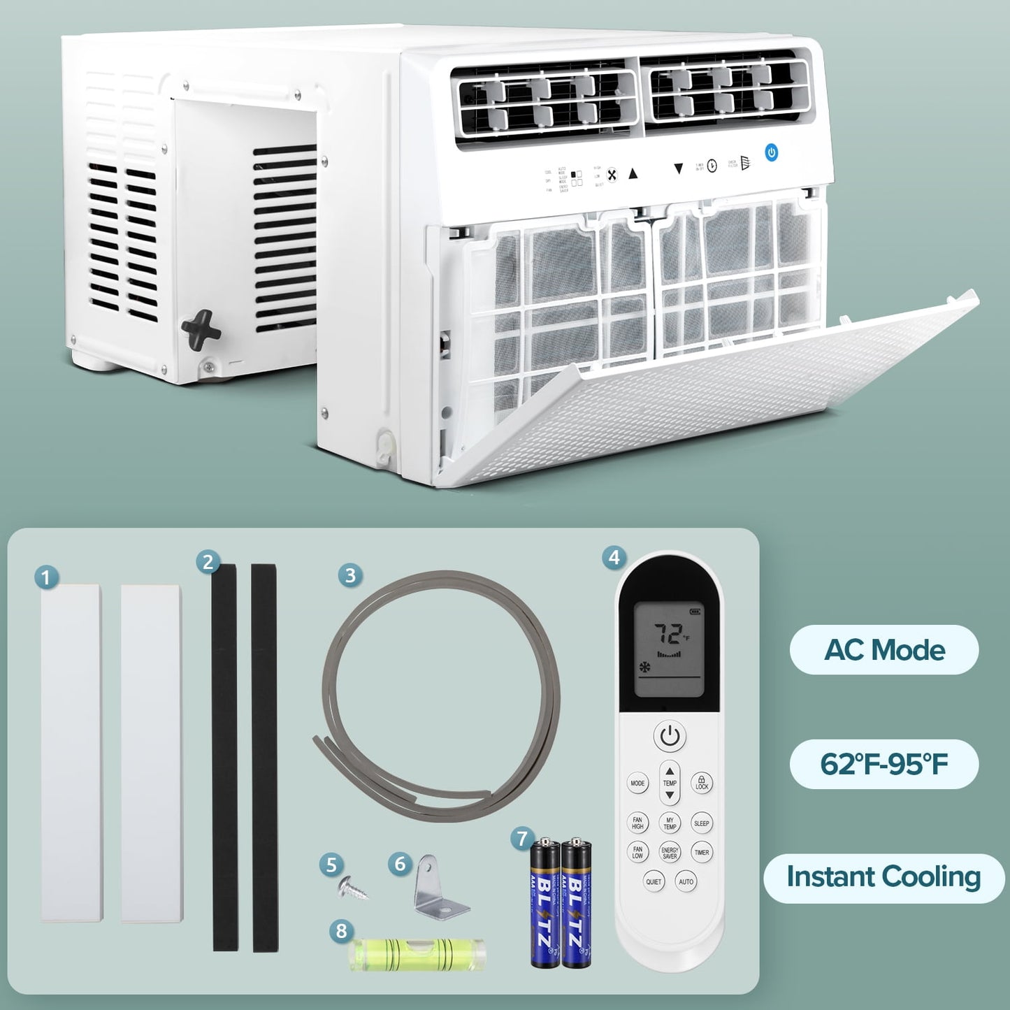 KISSAIR8100 BTU (10000 BTU ASHRAE) 115 Volt U-Shape Window Air Conditioner with Remote Control, 6 Modes and 3 Fan Modes, 24 Hour Timer, 350 Sq.Ft