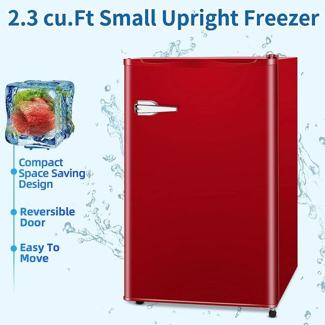 KISSAIR Upright Compact Freezer 2.3 Cu.ft, Freestanding Mini Freezer with Removable Shelf, Single Door, Adjustable Temperature Control, for Home, Office, Apartment (Red)