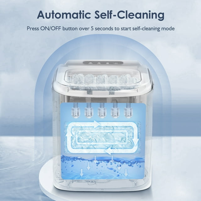 KISSAIR Portable Ice Maker Countertop, with Handle, 26Lbs/24H, 9Pcs/6Mins, One-Click Operation Ice Makers with Ice Scoop and Basket, Self-Cleaning, for Kitchen/Office/Bar/Party
