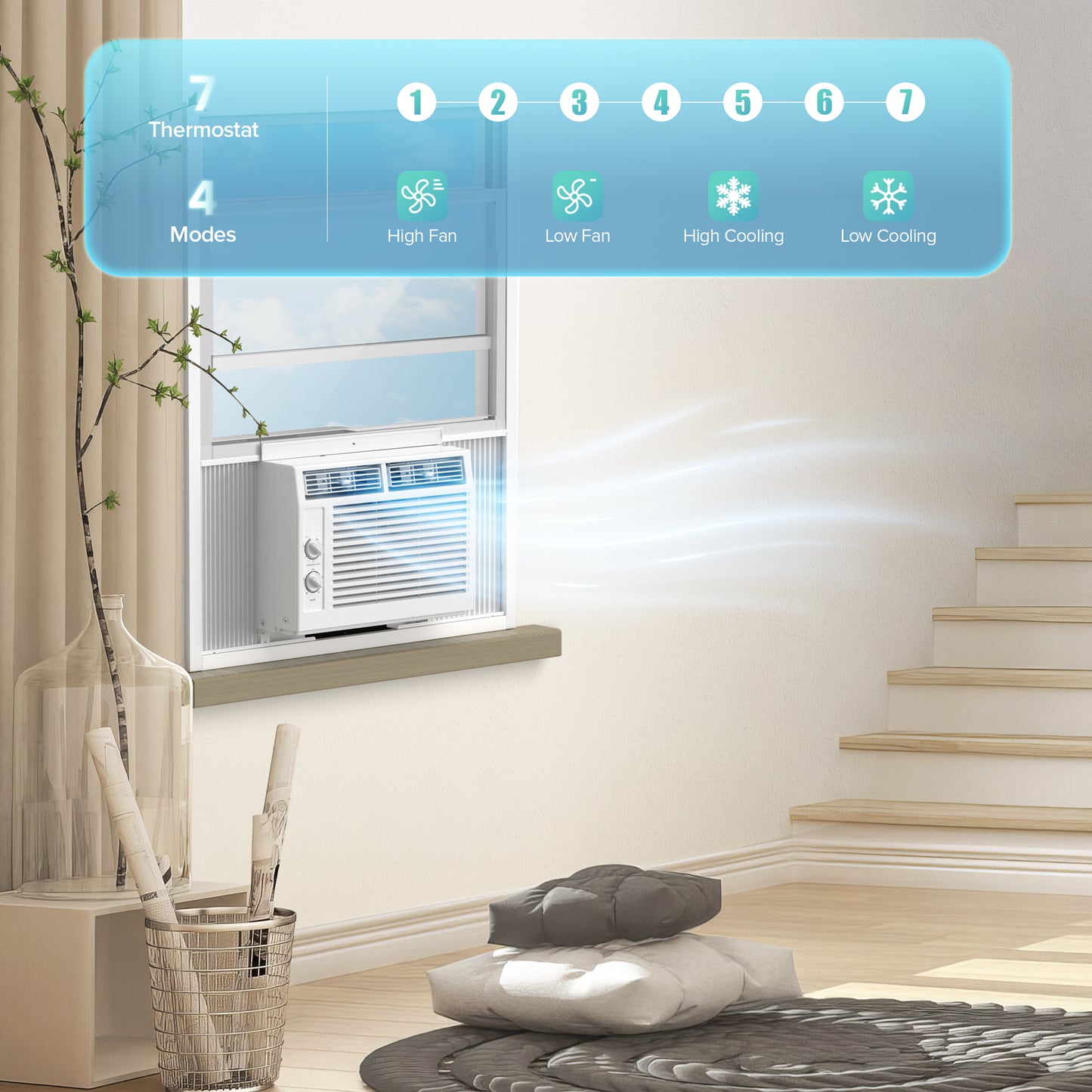 KISSAIR 5000 BTU Mechanical Window air conditioner, Cools Up to 150 sq.ft for Small Rooms, 42dB White