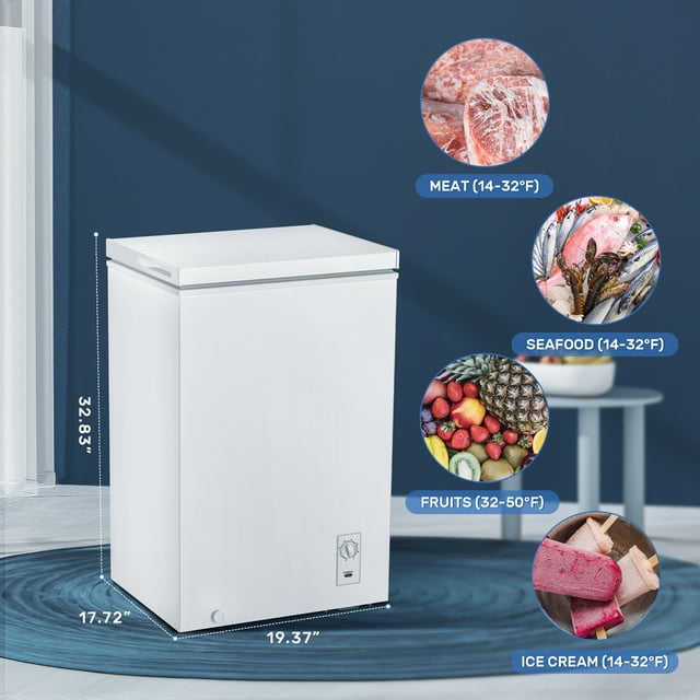 KISSAIR 2.7 Cubic Feet Chest Freezer with Free Standing Top Open Door Compact Freezer with Adjustable Temperature (2.7 Cubic Feet, White)