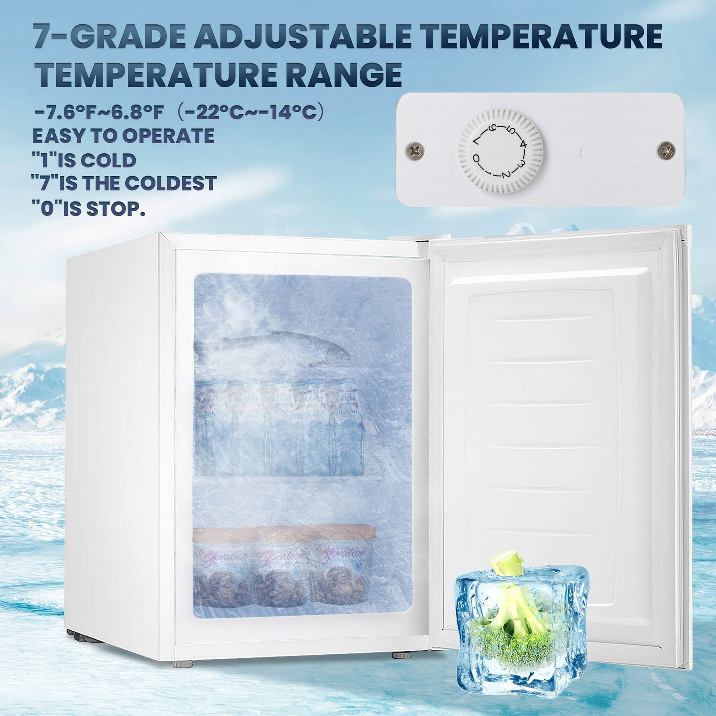 KISSAIR Mini Freezer Countertop, Energy Saving 2.1 Cu.Ft Compact Upright Freezer, with Reversible Door Small Freezer (White)