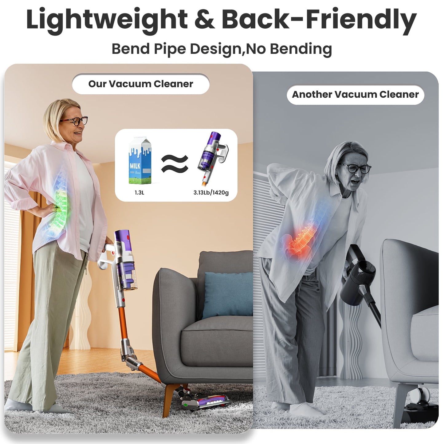 KISSAIR Clean & Empty Cordless Stick Vacuum – Lightweight Cordless with HEPA Filter, Portable, Rechargeable, Auto-Empty System, Stick Vacuum for Pet Hair, Carpets & Hardfloor, Purple