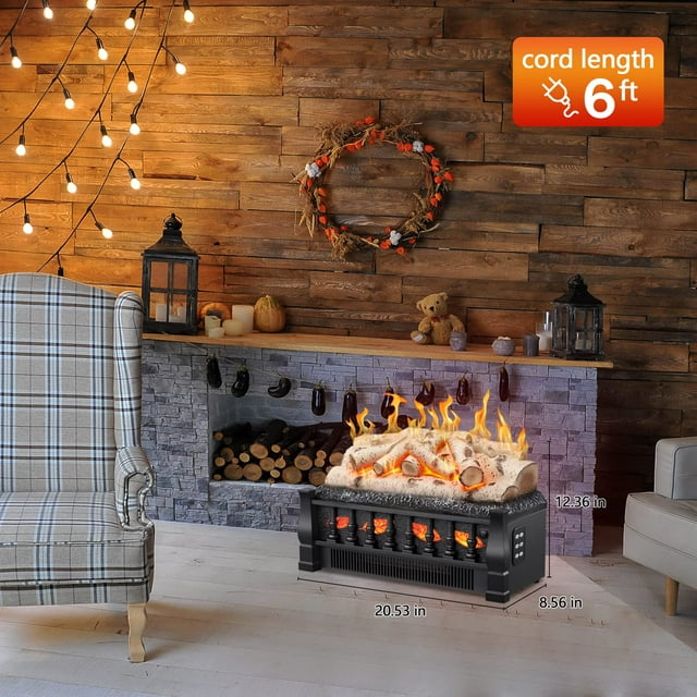 KISSAIR 21" 1500W Electric Fireplace, Logs Heater, Freestanding Fire Flame Indoor Fireplace, Gray
