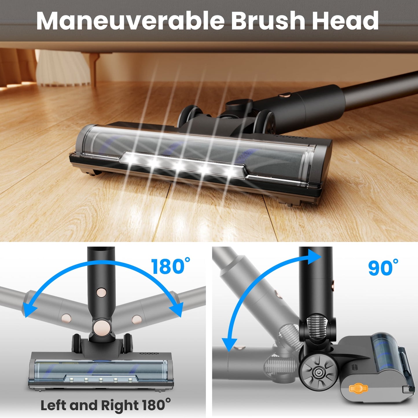 KISSAIR Cordless Vacuum Cleaner rechargeable 50min 2200mah Lightweight Led Display Screen Stick Vacuum Cleaners for Home Hardwood Floor Carpet Pet Hair, Grey