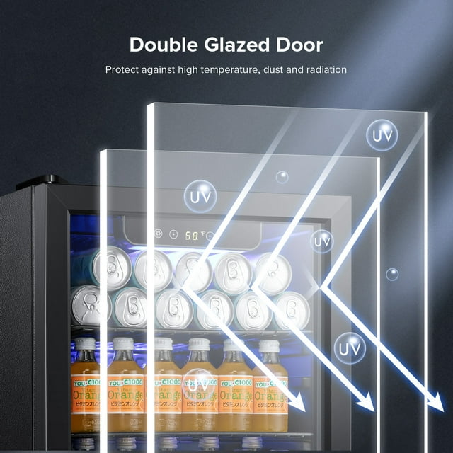 KISSAIR 1.7 Cu.ft Beverage Refrigerator Cooler - 34 Bottle & 54 Can Mini Fridge, Wine Cooler, Mini Drink Cooler Dispenser with Transparent Glass Door for Soda, Beer, Wine, Suitable for Home/Bar/Office