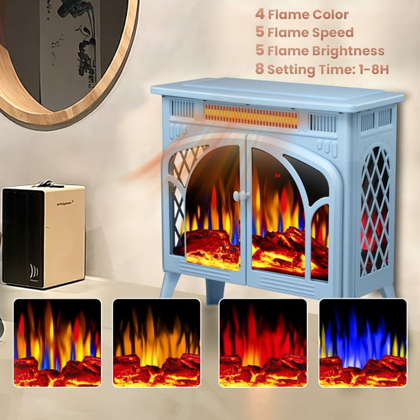 KISSAIR Electric Fireplace Heater 25’’ with 3D Realistic Flame Effect, Freestanding Fireplace with Remote Control, 500W/1500W,- BLUE