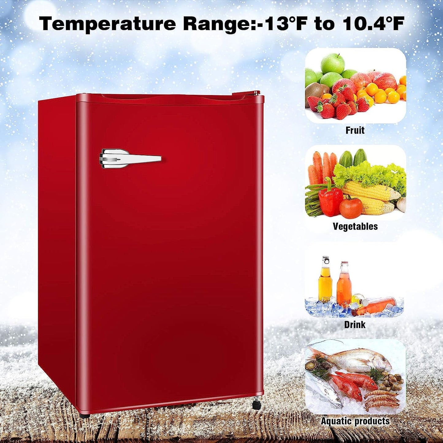 KISSAIR Upright Compact Freezer 2.3 Cu.ft, Freestanding Mini Freezer with Removable Shelf, Single Door, Adjustable Temperature Control, for Home, Office, Apartment (Red)
