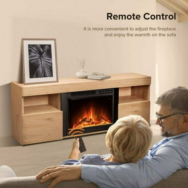 KISSAIR 60'' Electric Fireplace Mantel, Remote Control, Adjustable LED Flame, Free Standing Fireplace-PECAN