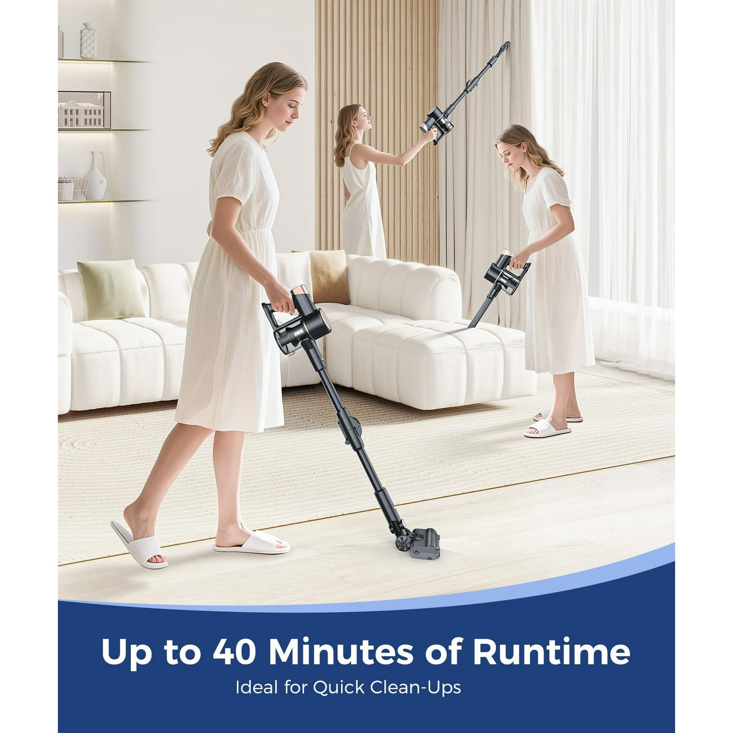 KISSAIR Cordless Vacuum Cleaners rechargeable 50min 2200mah Lightweight Led Display Screen Stick Vacuum Cleaners for Home Carpet Hardwood Floor Pet Hair, Grey