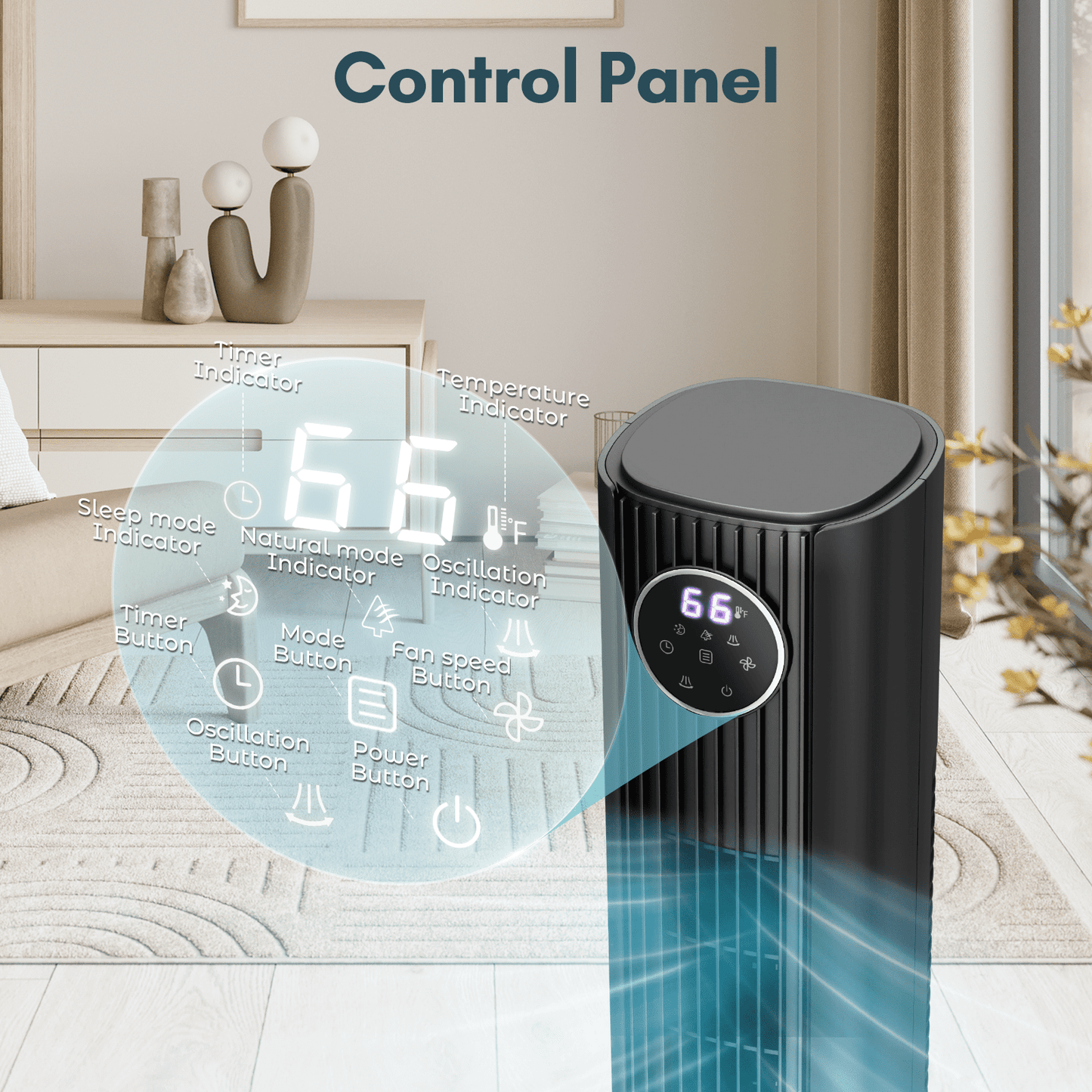 KISSAIR 35" Tower Fan for Home, 85° Oscillating Tower Fan, 4 Modes & 3 Speeds Standing Floor Fan with 12H Timer, Bladeless & Family-Safe Design with Remote Control, (Black)