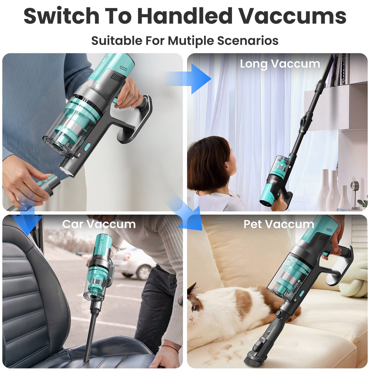 KISSAIR Cordless Vacuum Cleaner with Auto-Empty System, PowerDetect Clean & Empty, DuoClean Detect Nozzle & MultiFlex, Powerful Suction, HEPA Filter, Pet Hair Pickup, Carpets, Hardwood, Tiffany Green