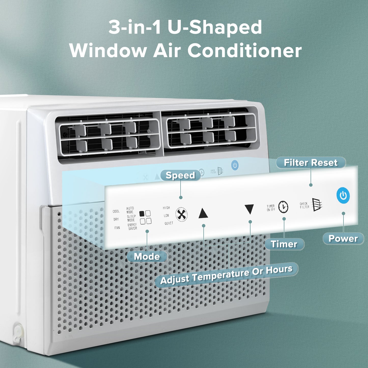 KISSAIR 10,000 BTU U Shaped Window Air Conditioner with Remove Control , for Room AC Unit 6 Modes &3 Fan Modes , Cools up to 450 Sq. Ft