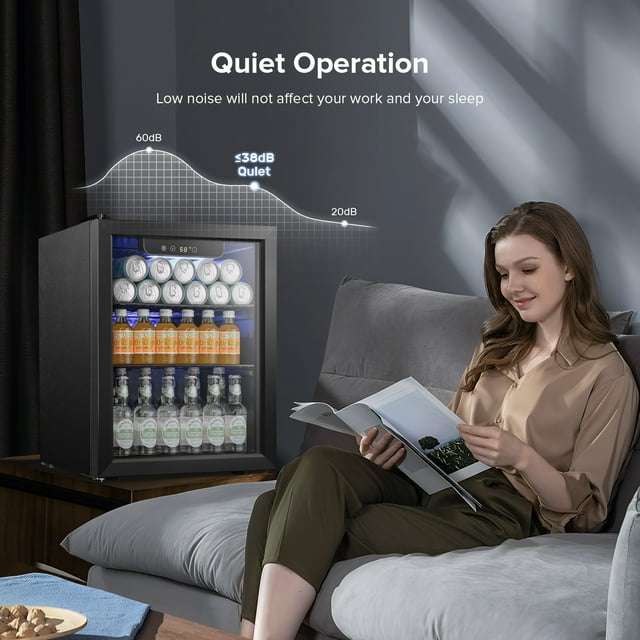 KISSAIR 1.7 Cu.ft Beverage Refrigerator Cooler - 34 Bottle & 54 Can Mini Fridge, Wine Cooler, Mini Drink Cooler Dispenser with Transparent Glass Door for Soda, Beer, Wine, Suitable for Home/Bar/Office