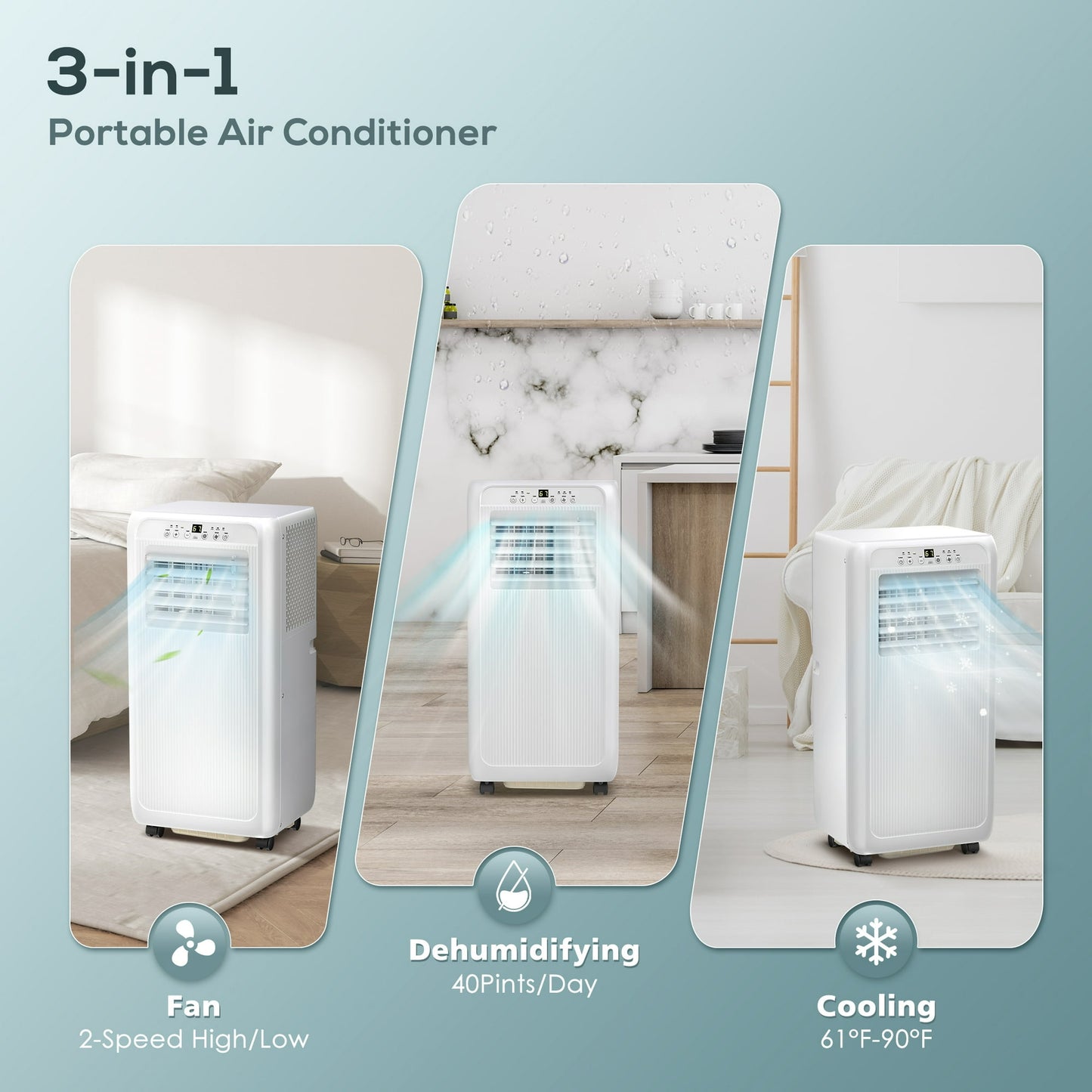 KISSAIR 5000BTU (8000 BTU ASHRAE) Portable Air Conditioner/Dehumidifier/Fan, 3 in 1 AC with 24H Timer for Home/Office