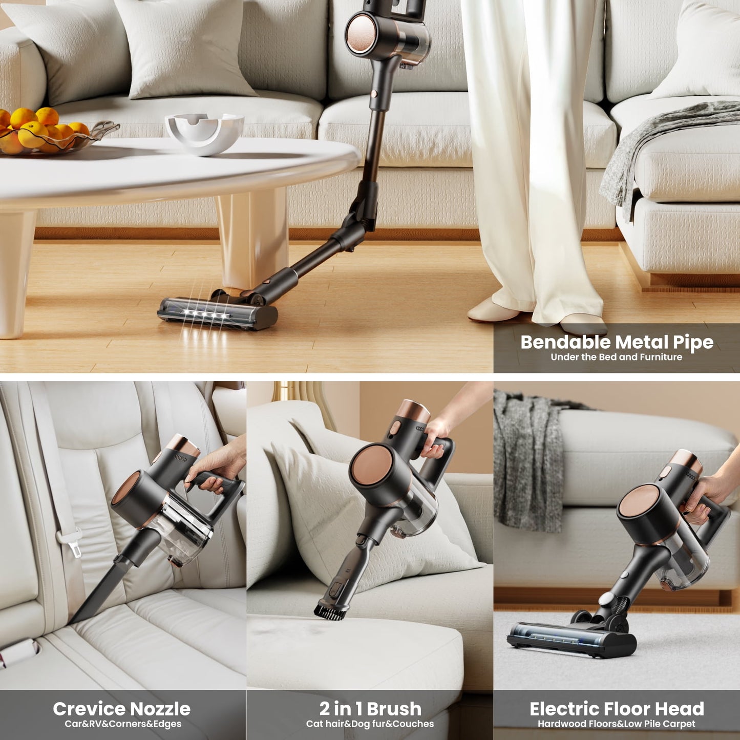 KISSAIR Cordless Vacuum Cleaner rechargeable 50min 2200mah Lightweight Led Display Screen Stick Vacuum Cleaners for Home Hardwood Floor Carpet Pet Hair, Grey