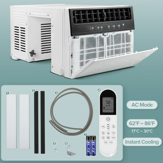 KISSAIR Window Air Conditioners 6,300 BTU (10,000 BTU ASHRAE), U-Shaped Air Conditioner Window Unit Cools up to 450 Sq. Ft, 6-In-1 Window AC Units for Home/Office/Apt-White
