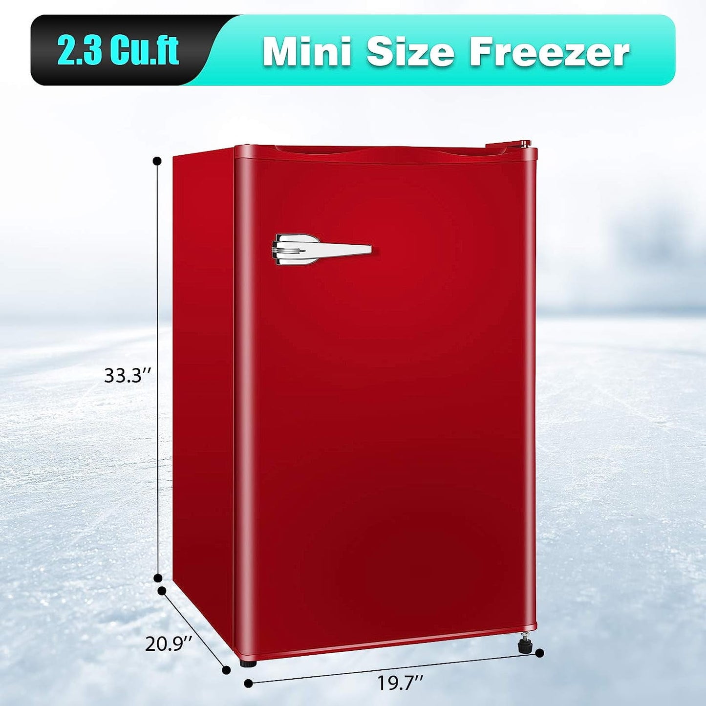 KISSAIR Upright Compact Freezer 2.3 Cu.ft, Freestanding Mini Freezer with Removable Shelf, Single Door, Adjustable Temperature Control, for Home, Office, Apartment (Red)