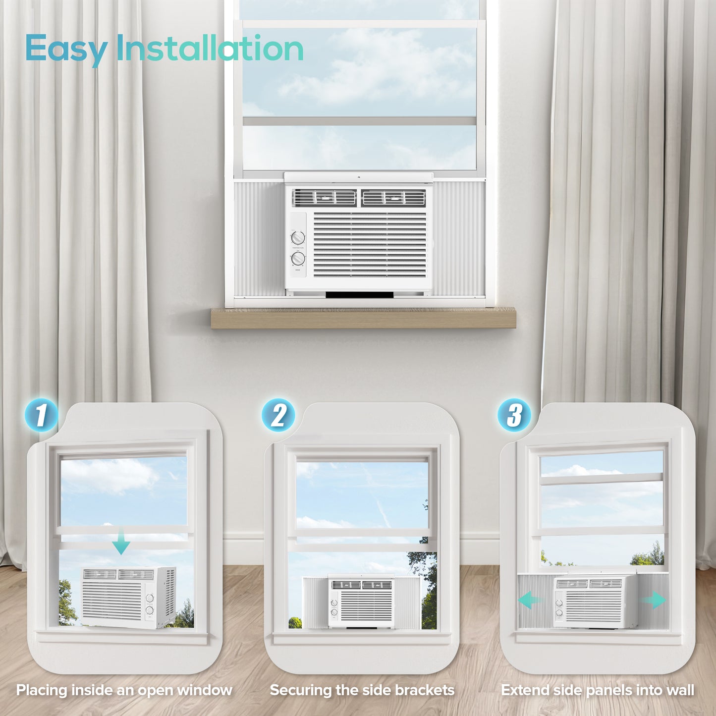 KISSAIR 5000 BTU Mechanical Window air conditioner, Cools Up to 150 sq.ft for Small Rooms, 42dB White