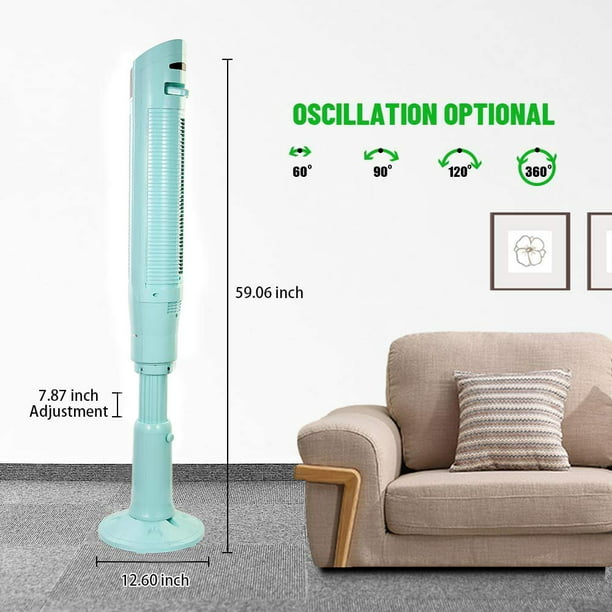 KISSAIR 59 inch Portable Oscillating Quiet Tower Fan with Remote Control,3 Modes and 8 Wind Speed Setting, Built in 24 H Timer LED Display Powerful Standing Fan (59 inch, Green)
