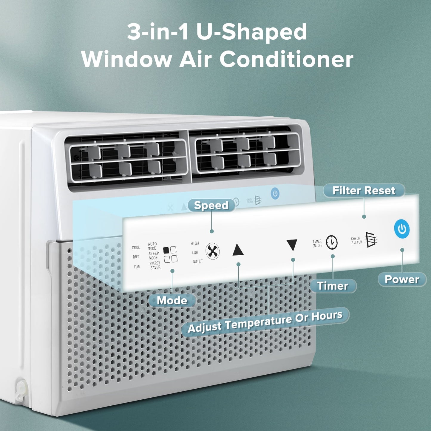 KISSAIR8100 BTU (10000 BTU ASHRAE) 115 Volt U-Shape Window Air Conditioner with Remote Control, 6 Modes and 3 Fan Modes, 24 Hour Timer, 350 Sq.Ft