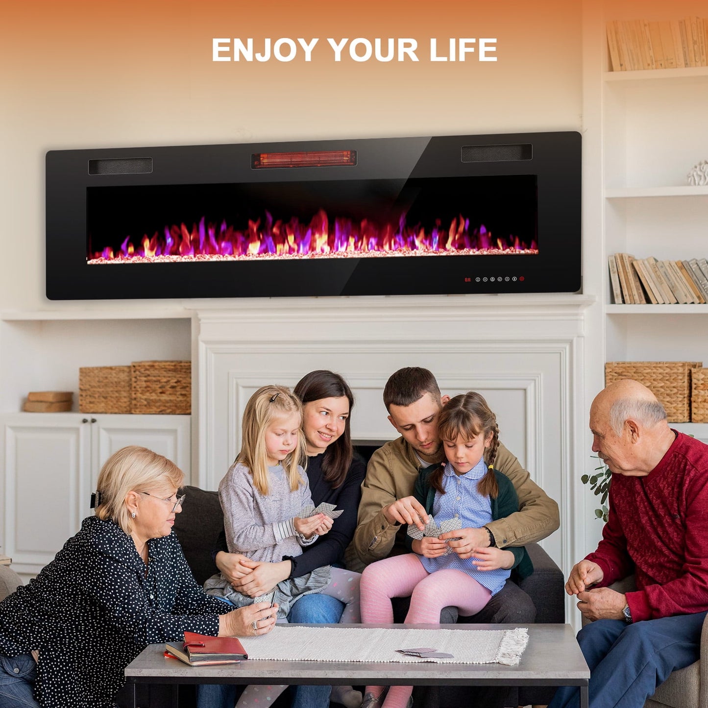 KISSAIR 60” Indoor Electric Fireplace Ultra Thin Fireplace, Wall Mounted Recessed Fireplace with Multiple Colors