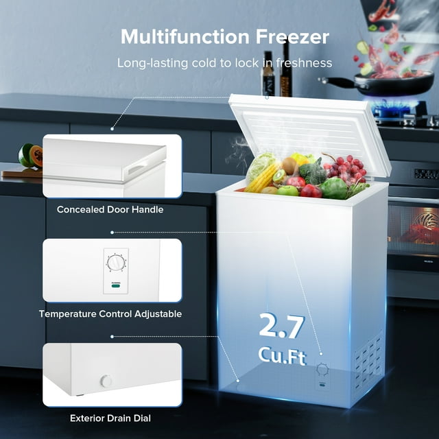 KISSAIR 2.7 Cubic Feet Chest Freezer with Free Standing Top Open Door Compact Freezer with Adjustable Temperature (2.7 Cubic Feet, White)