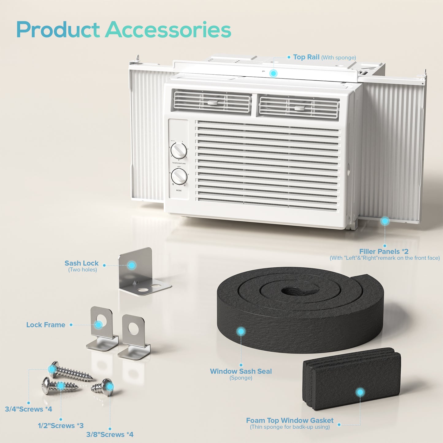 KISSAIR 5000 BTU Mechanical Window air conditioner, Cools Up to 150 sq.ft for Small Rooms, 42dB White