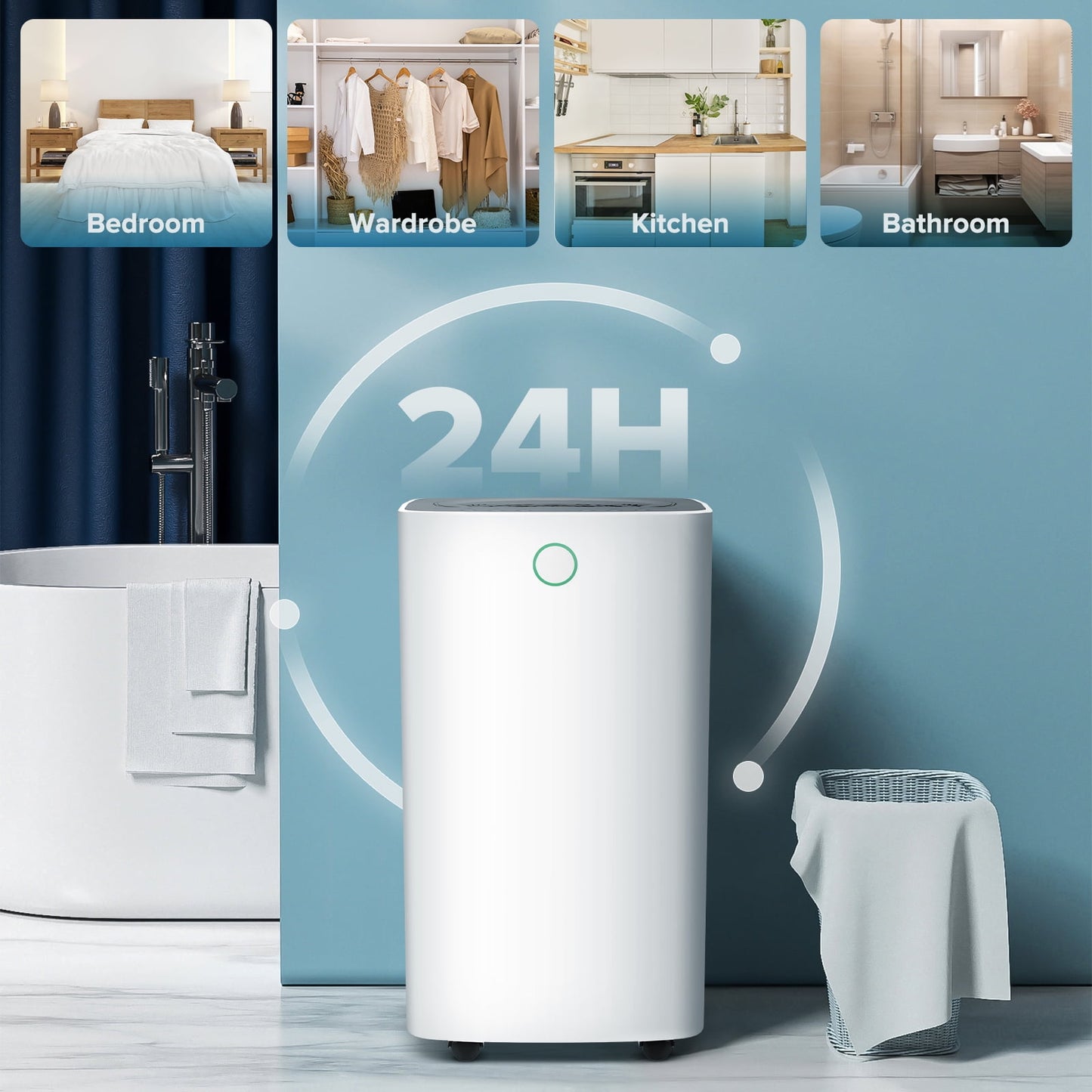 KISSAIR 9 Pints Dehumidifier, 1000 Sq. Ft Coverage Area with 24H Timer, Timer Continuous & Dry Mode, Portable Dehumidifier for Basement/Bathroom/Laundry Room