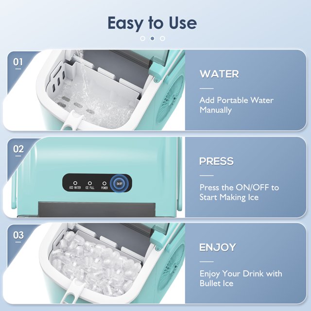 KISSAIR Portable Ice Maker Countertop, with Handle, 26Lbs/24H, 9Pcs/6Mins, One-Click Operation Ice Makers with Ice Scoop and Basket, Self-Cleaning, for Kitchen/Office/Bar/Party