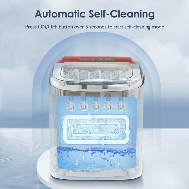 KISSAIR Portable Ice Maker Countertop, with Handle, 26Lbs/24H, 9Pcs/6Mins, One-Click Operation Ice Makers with Ice Scoop and Basket, Self-Cleaning, for Kitchen/Office/Bar/Party