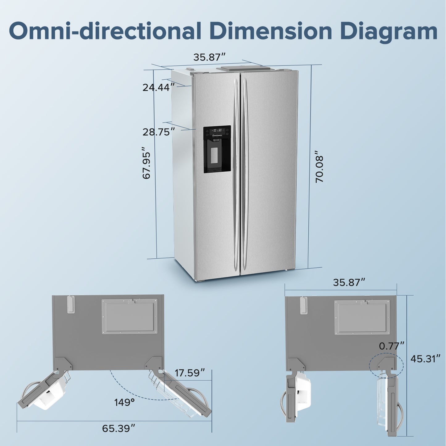 KISSAIR 21 Cu.ft. French Door Refrigerator, Built-in Ice Maker and Water Dispenser, Automatic Defrosting, Stainless Steel
