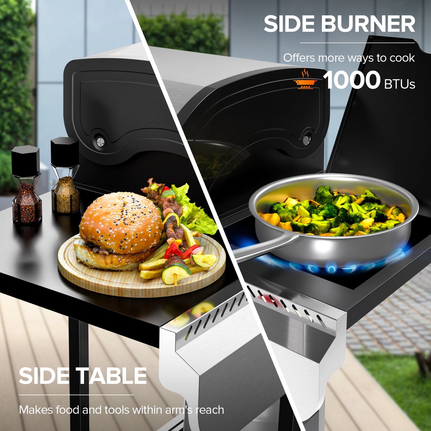 LHRIVER 4 Burner Stainless Steel Propane Gas Grill with Side Burner, Portable Outdoor Barbecue Cooking BBQ, 42,000 BTU